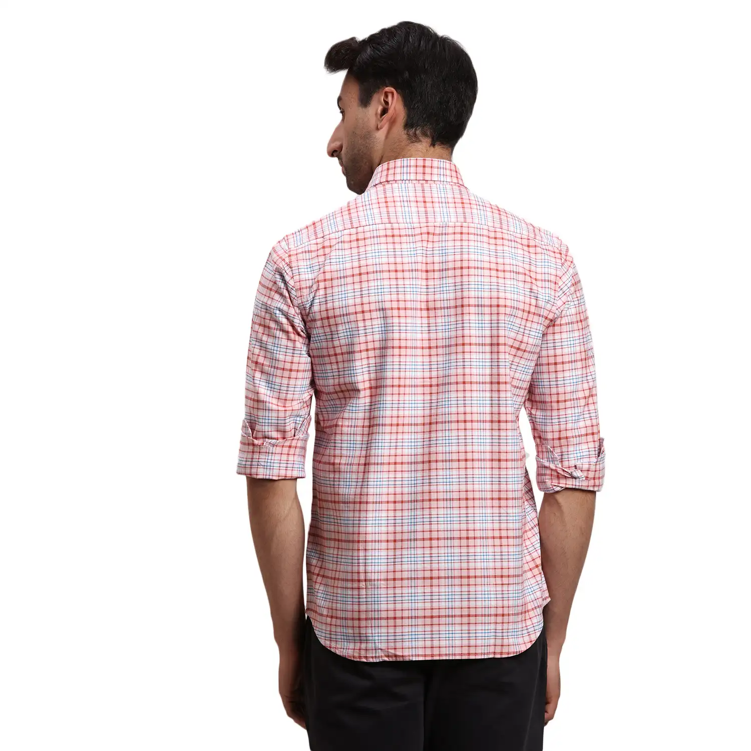 Men Red Regular Fit Checks Cotton Full Sleeves Shirts - Image 4