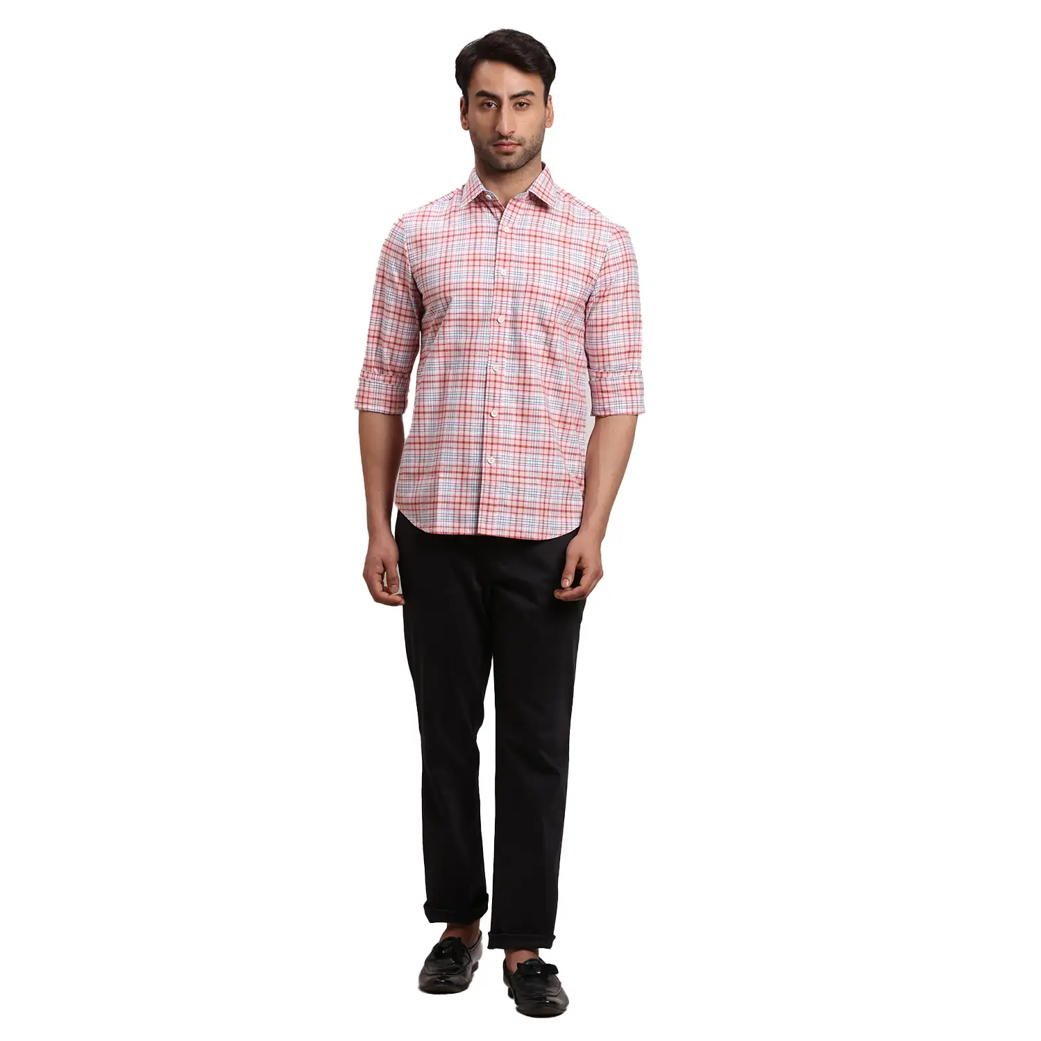 Men Red Regular Fit Checks Cotton Full Sleeves Shirts - Image 5