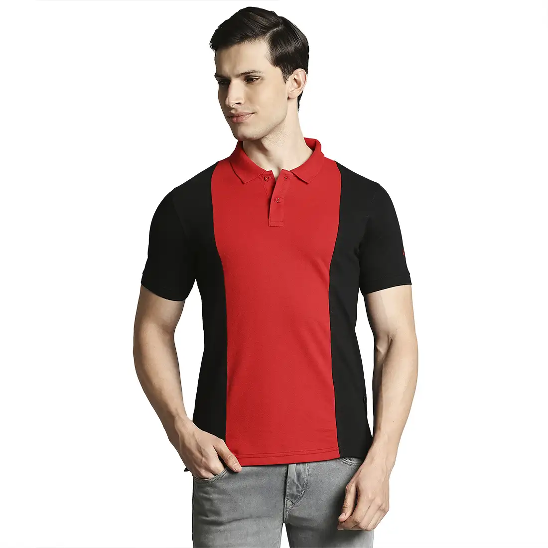 Men Red Regular Fit Cut & Sew Cotton Round Neck Collar Polo T-Shirt