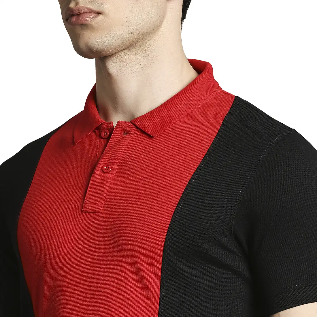 Men Red Regular Fit Cut & Sew Cotton Round Neck Collar Polo T-Shirt - Image 6