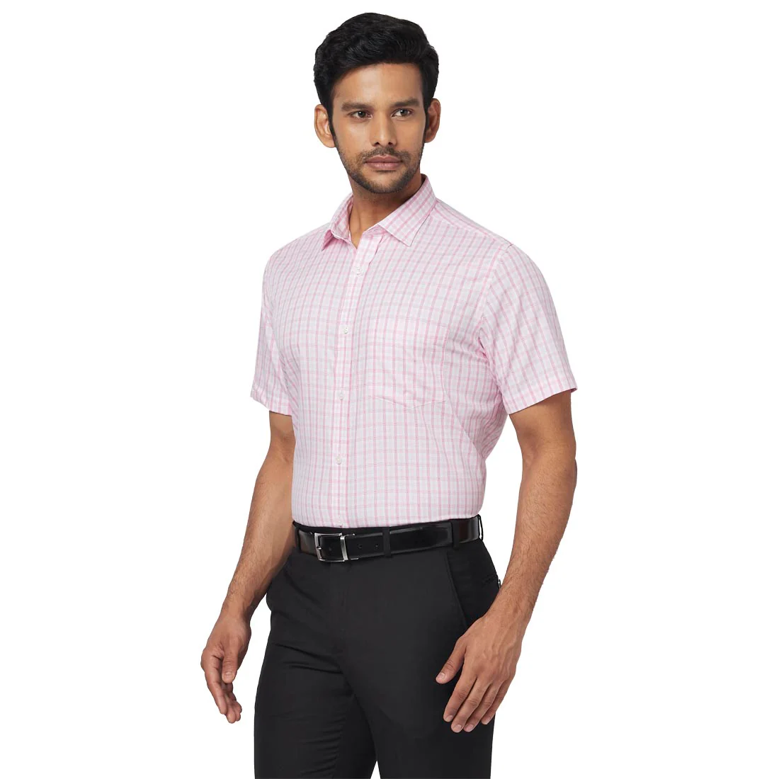 Men Red Regular Fit Dobby Cotton Blend Half Sleeve Cut Away Collar Shirts - Image 3