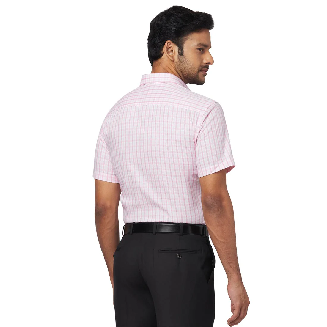 Men Red Regular Fit Dobby Cotton Blend Half Sleeve Cut Away Collar Shirts - Image 4