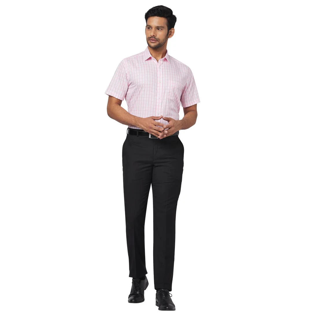 Men Red Regular Fit Dobby Cotton Blend Half Sleeve Cut Away Collar Shirts - Image 5