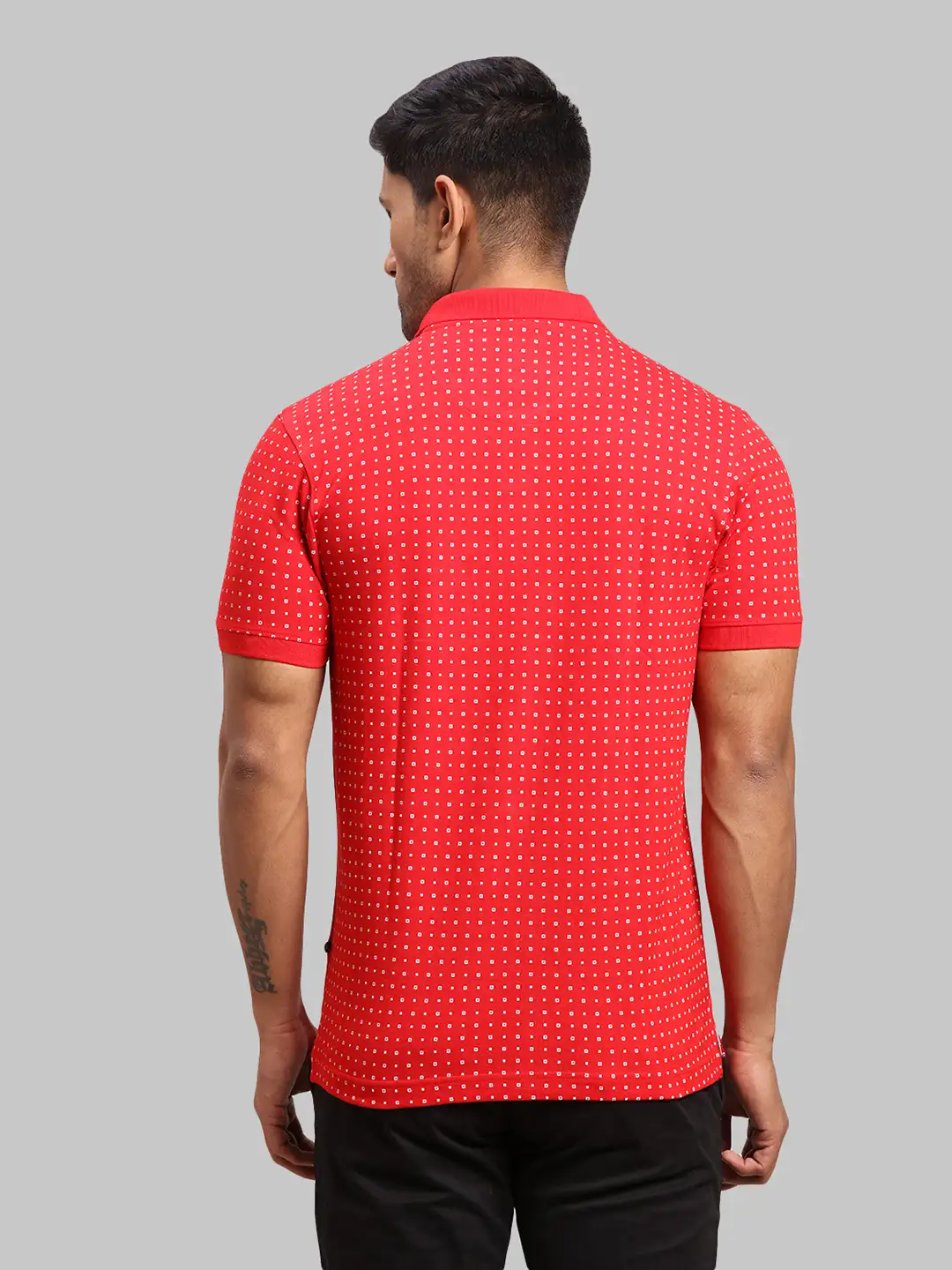 Men Red Regular Fit Print Cotton Round Neck Collar Polo T-Shirt - Image 4