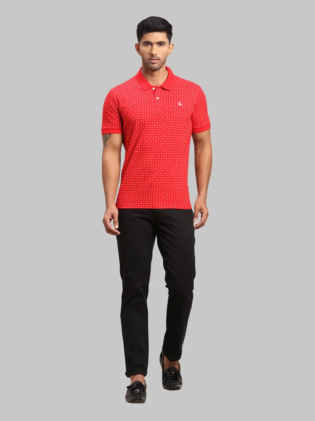 Men Red Regular Fit Print Cotton Round Neck Collar Polo T-Shirt - Image 5