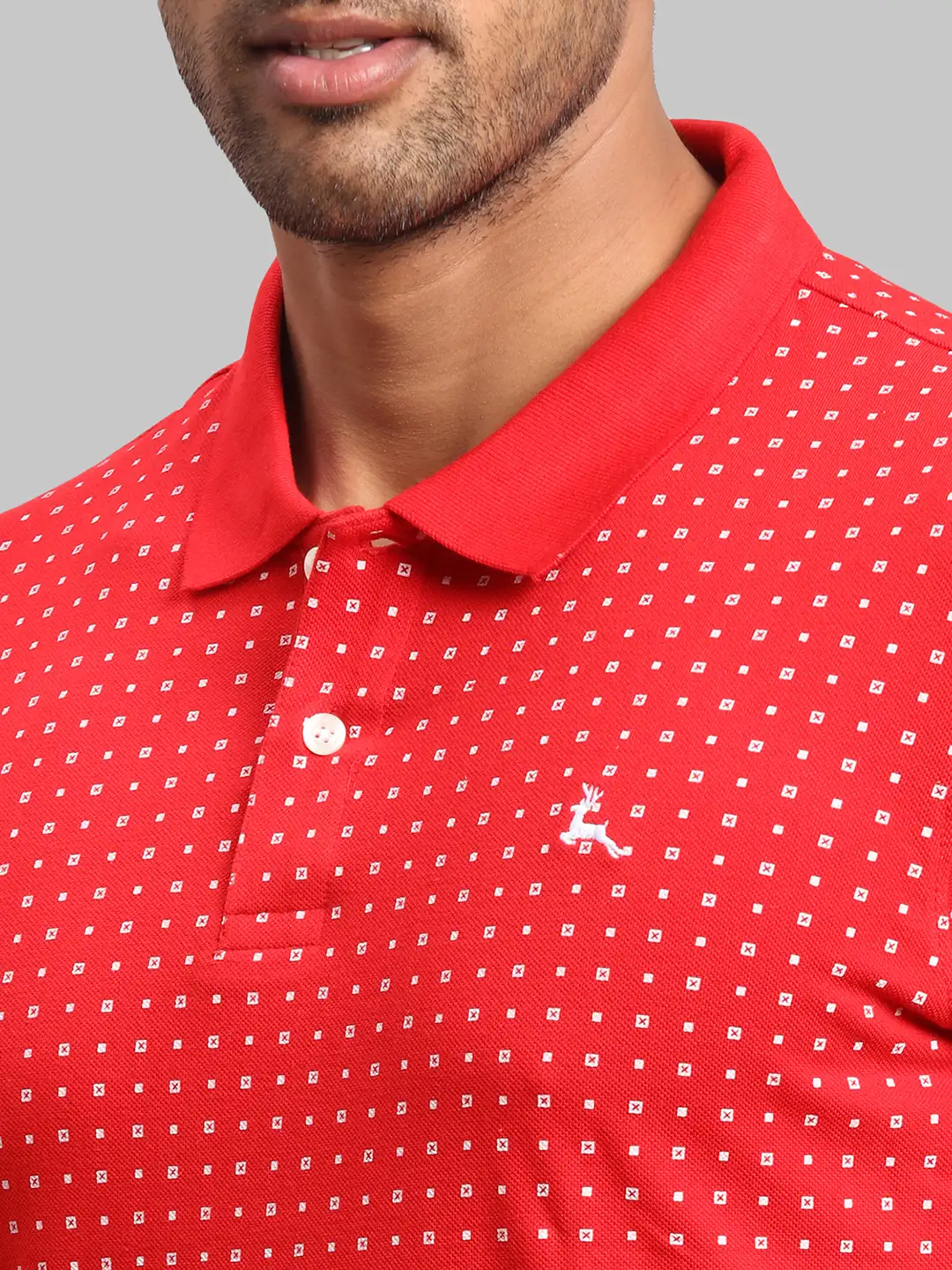 Men Red Regular Fit Print Cotton Round Neck Collar Polo T-Shirt - Image 6