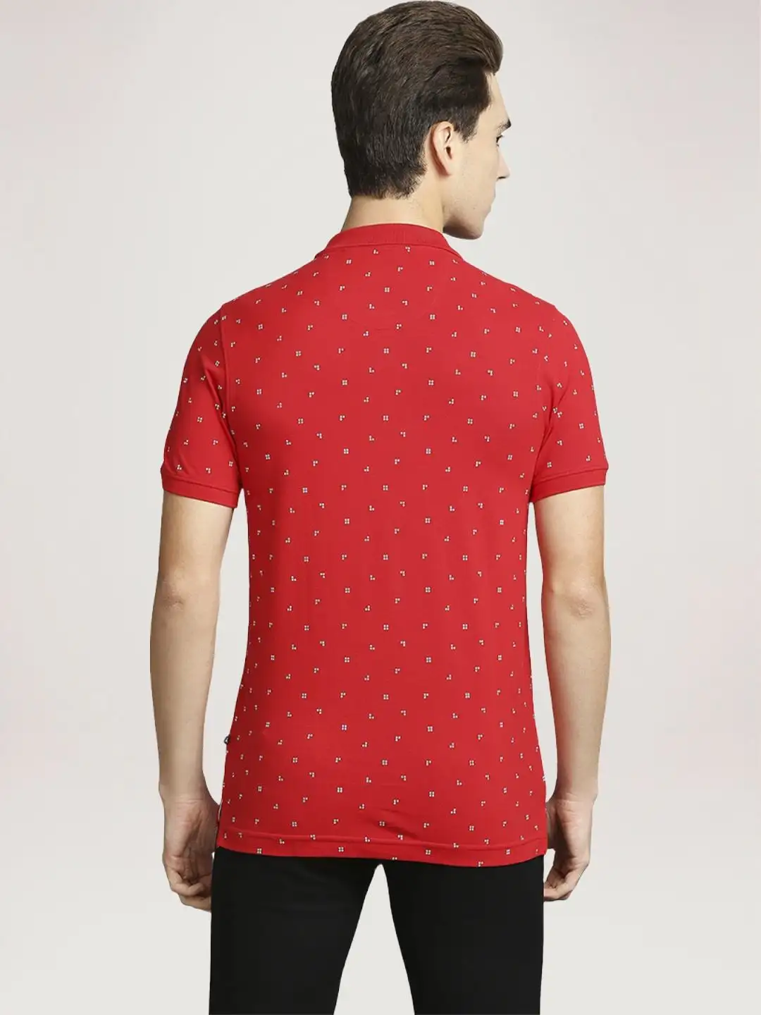 Men Red Regular Fit Print Cotton Round Neck Collar Polo T-Shirt - Image 4