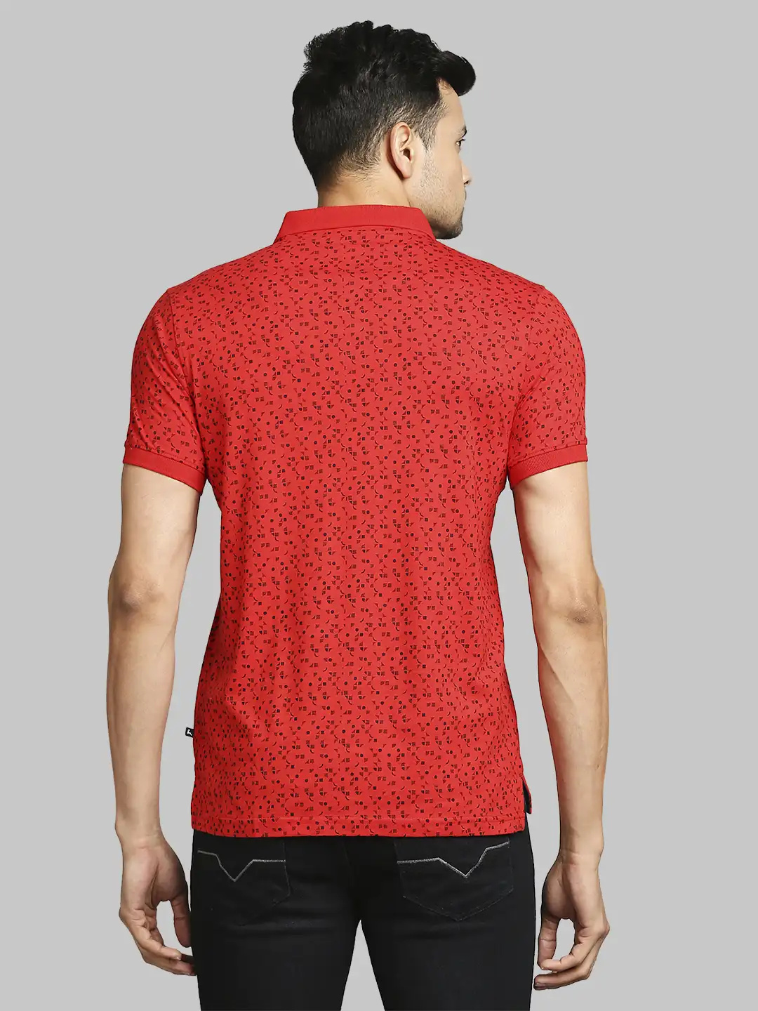 Men Red Regular Fit Print Cotton Round Neck Collar Polo T-Shirt - Image 4