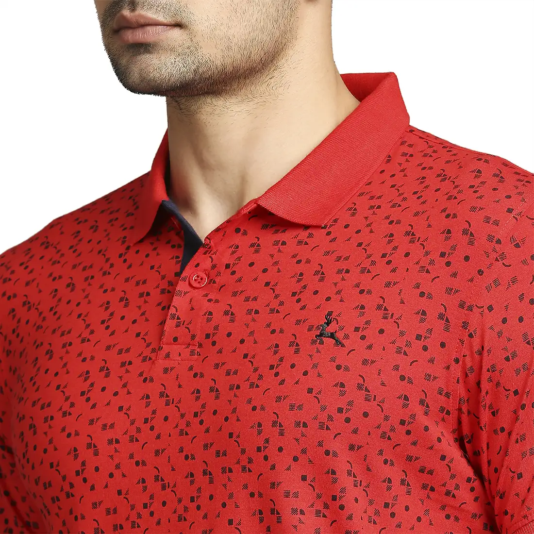 Men Red Regular Fit Print Cotton Round Neck Collar Polo T-Shirt - Image 6