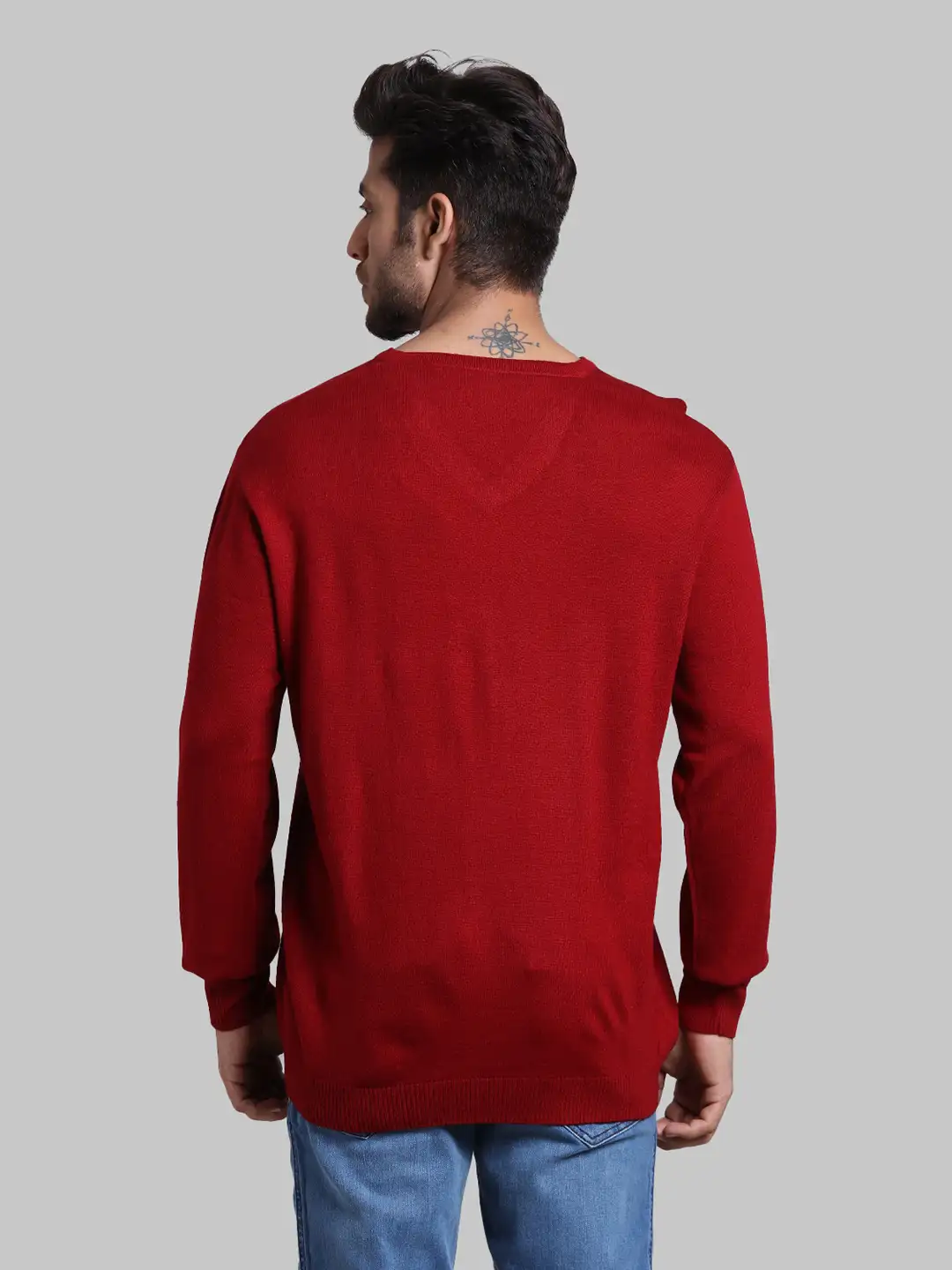 Men Red Regular Fit Solid Acrylic Blend Full Sleeve V Neck Collar Sweaters - Image 4