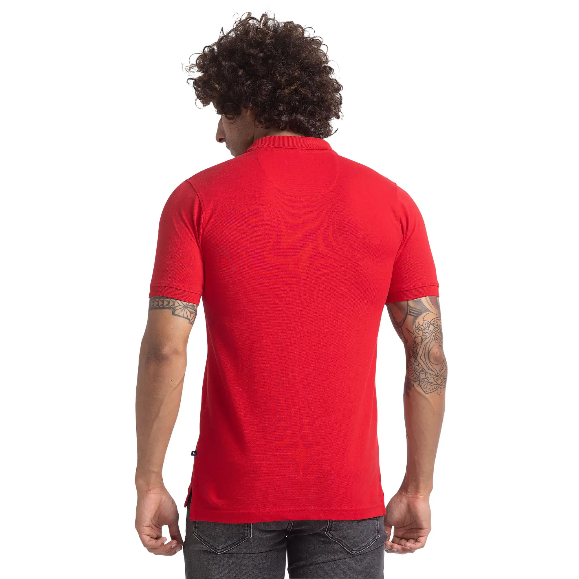 Men Red Regular Fit Solid Cotton Round Neck Collar Polo T-Shirt - Image 4