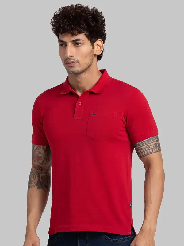 Parx Men Red Regular Fit Solid Polo Neck Collar T-Shirt - Image 3