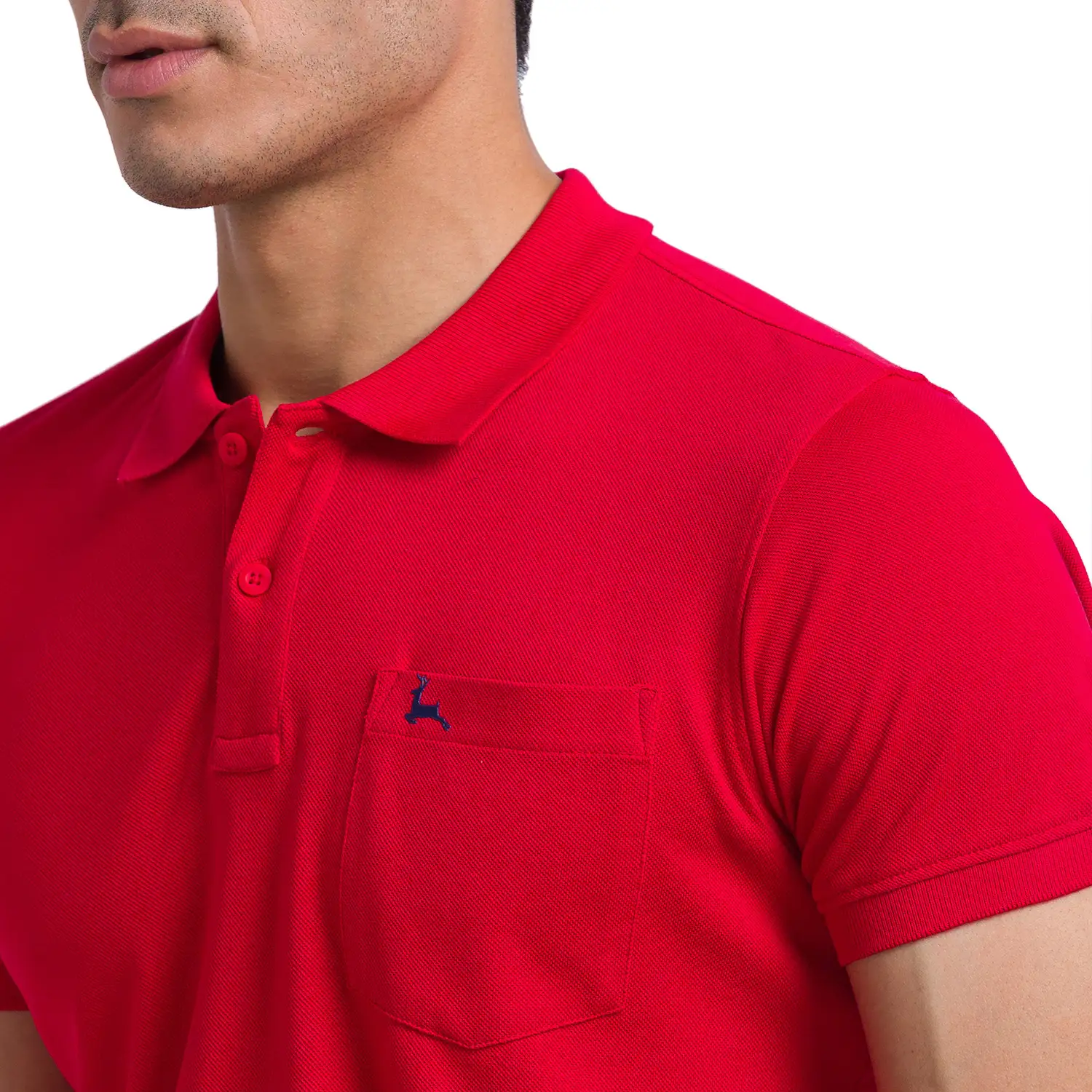 Men Red Regular Fit Solid Cotton Round Neck Collar Polo T-Shirt - Image 6