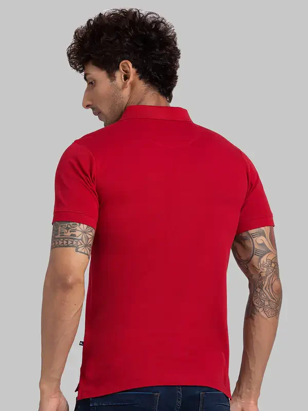 Parx Men Red Regular Fit Solid Polo Neck Collar T-Shirt - Image 4