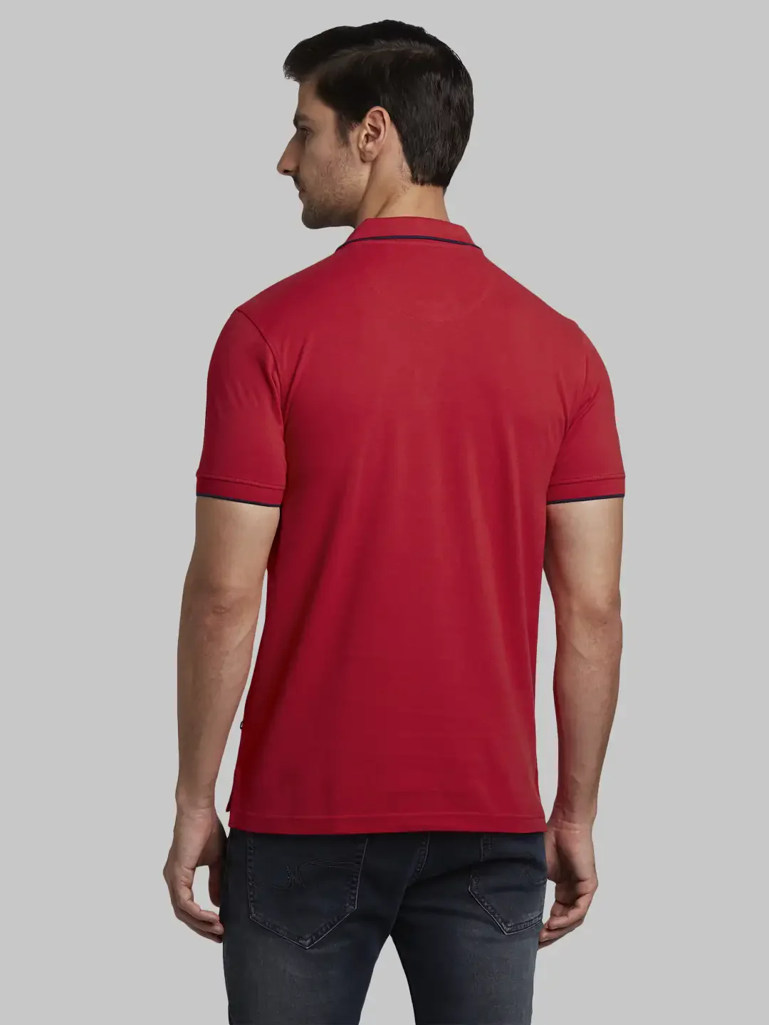 Men Red Regular Fit Solid Cotton Round Neck Collar Polo T-Shirt - Image 4
