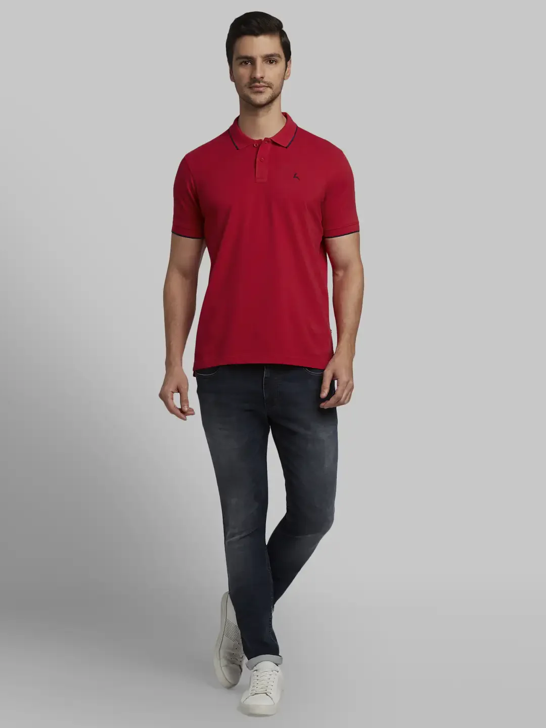 Men Red Regular Fit Solid Cotton Round Neck Collar Polo T-Shirt - Image 5