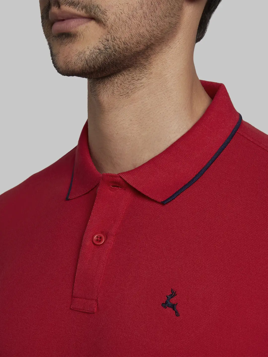 Men Red Regular Fit Solid Cotton Round Neck Collar Polo T-Shirt - Image 6