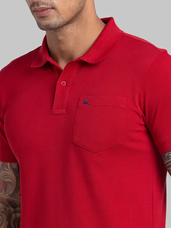 Parx Men Red Regular Fit Solid Polo Neck Collar T-Shirt - Image 6