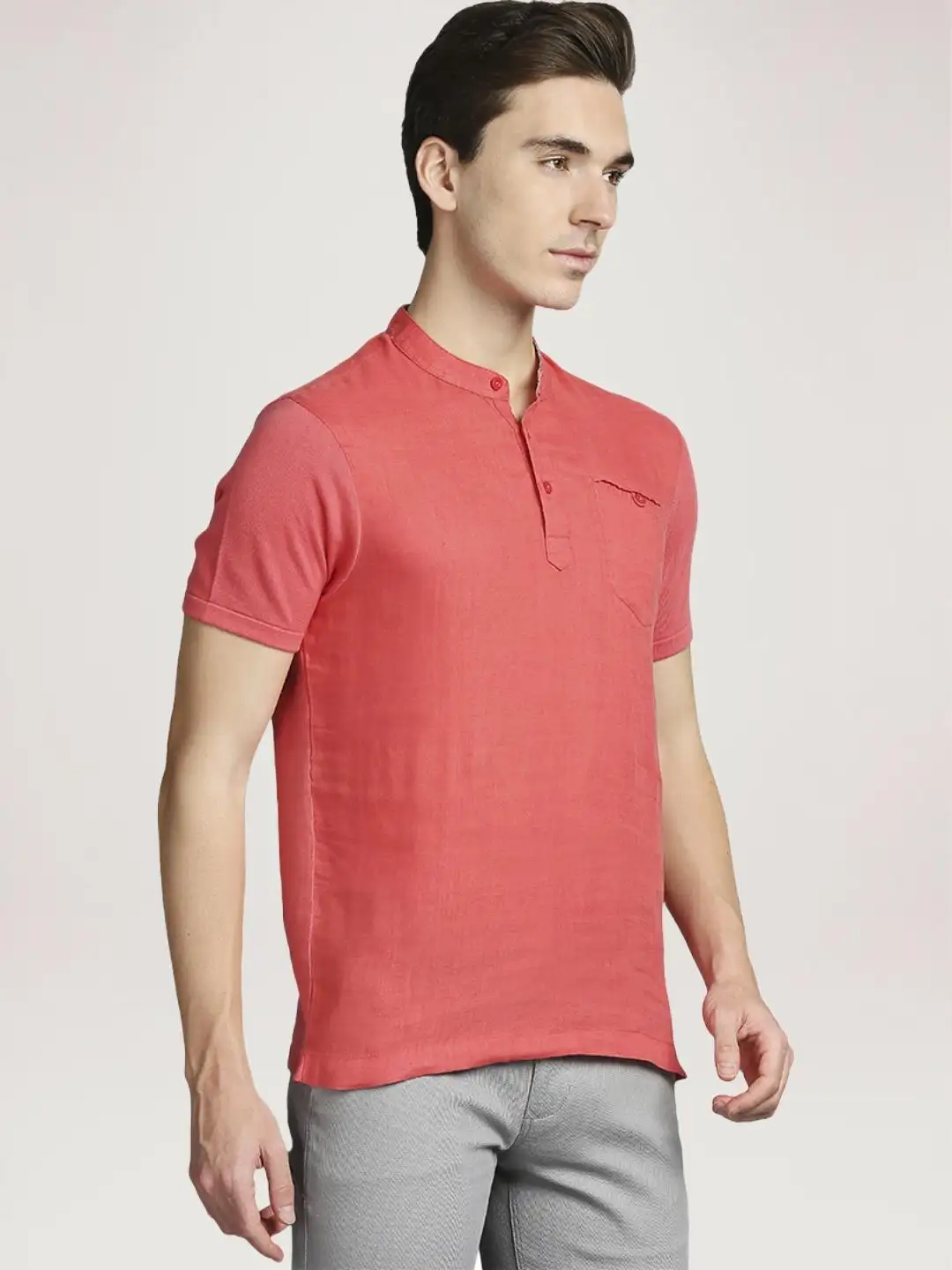 Men Red Regular Fit Solid Cotton T-Shirt - Image 2
