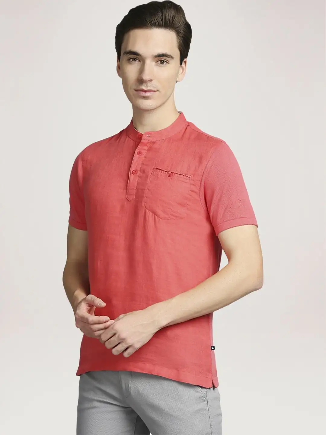 Men Red Regular Fit Solid Cotton T-Shirt - Image 4