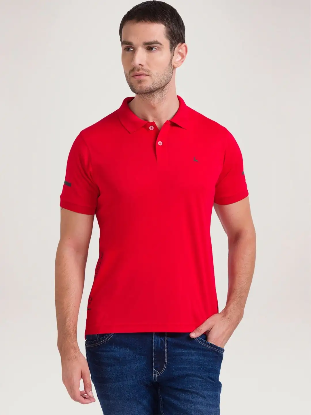 Men Red Regular Fit Solid Polyester Round Neck Collar Polo T-Shirt - Image 4