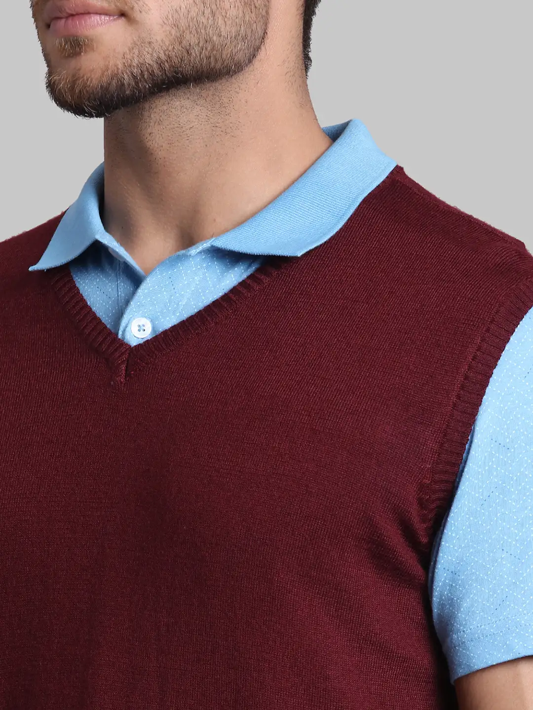 Men Red Regular Fit Solid Wool Blend Sleeveless V Neck Collar Sweaters - Image 6