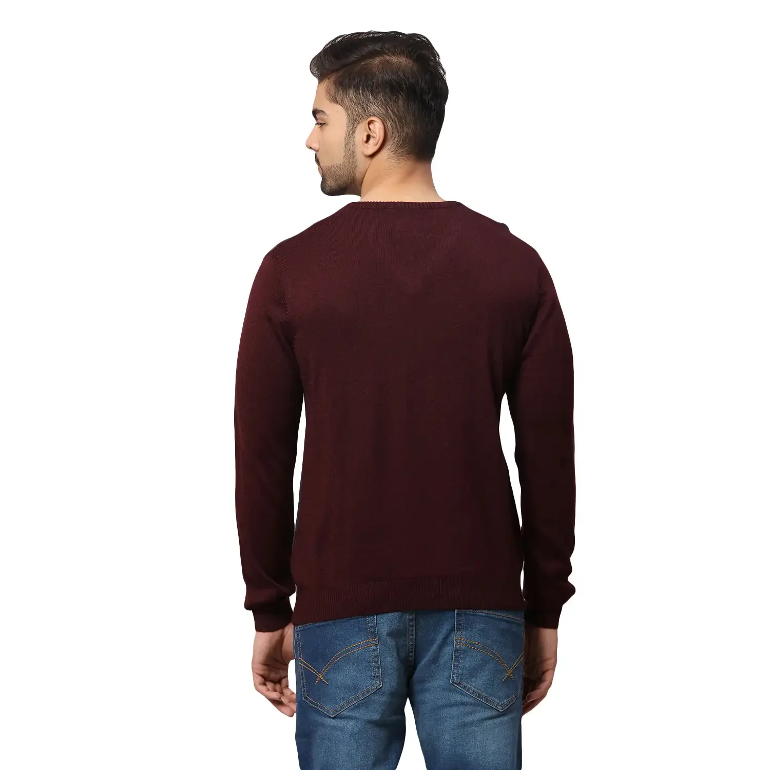 Men Red Regular Fit Stripe Acrylic Blend Full Sleeve V Neck Collar Sweaters - Image 4