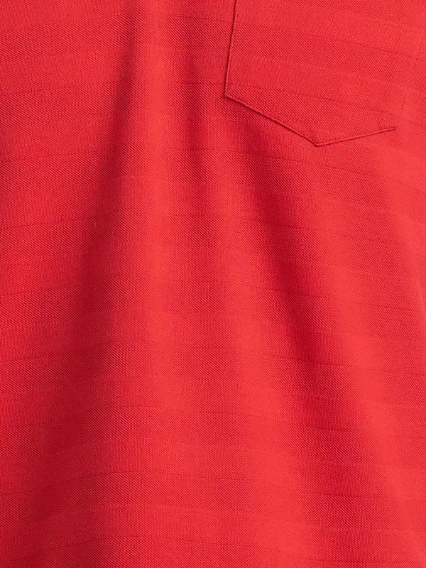 Men Red Regular Fit Structure Cotton Round Neck Collar Polo T-Shirt - Image 7