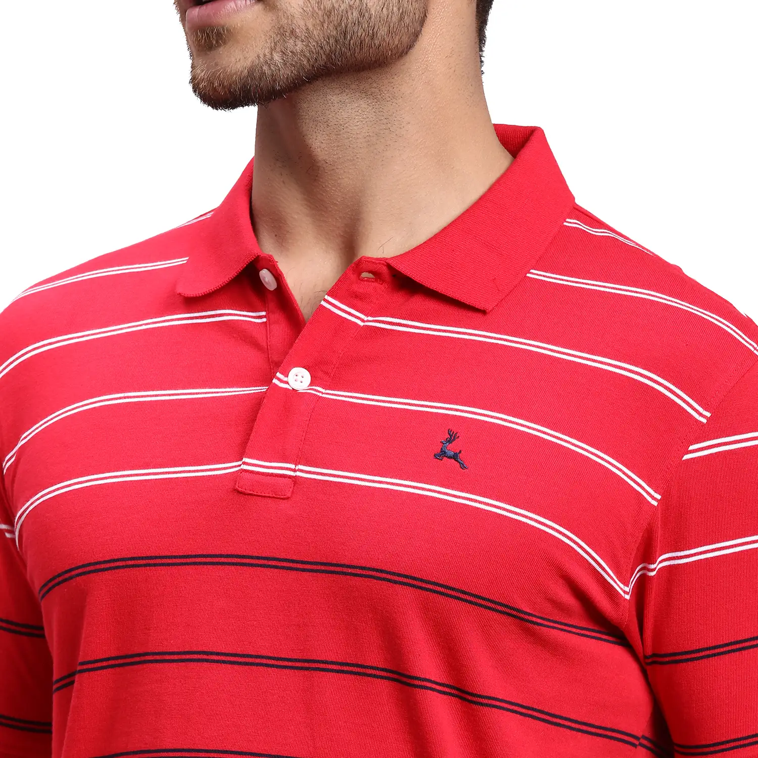 Men Red Regular Fit Yarn Dyed Cotton Round Neck Collar Polo T-Shirt - Image 6