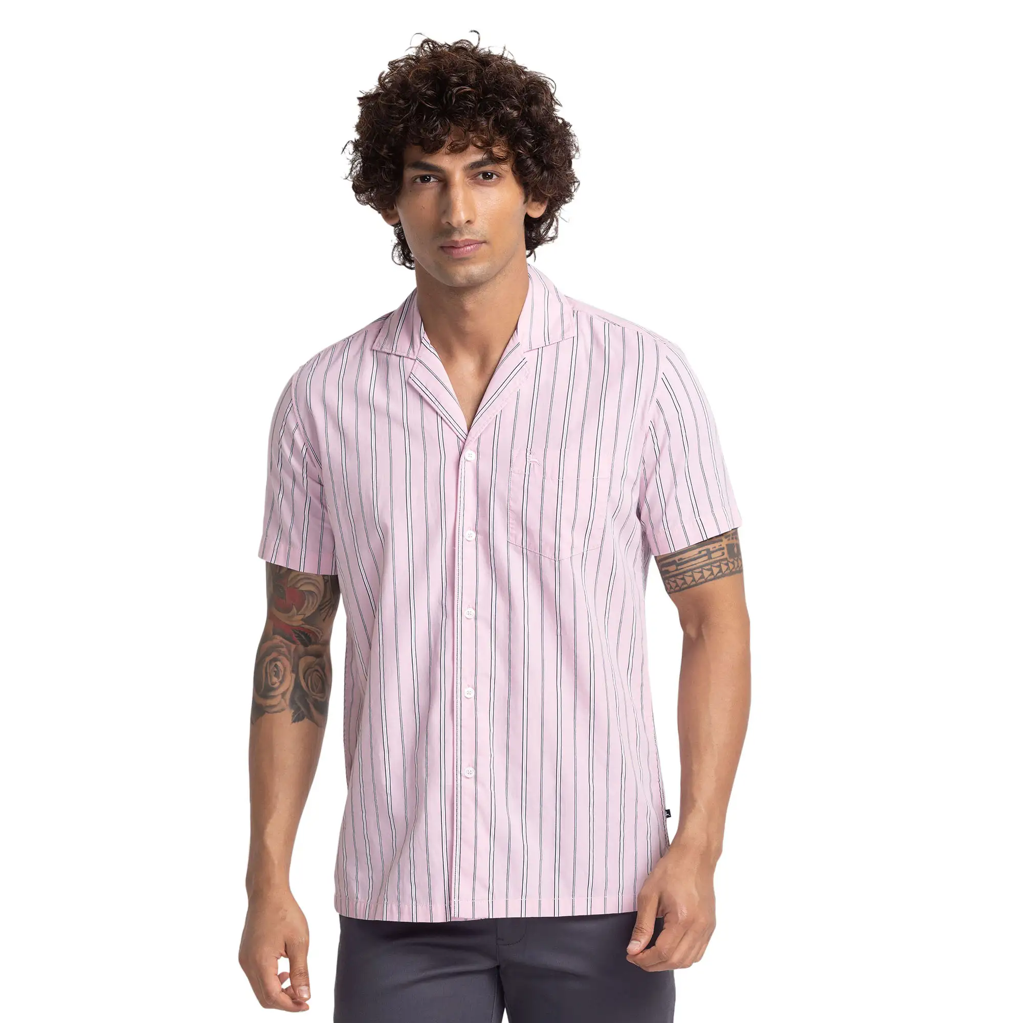 Parx Men Pink Printed Resort Fit Cotton Blend Casual Shirt