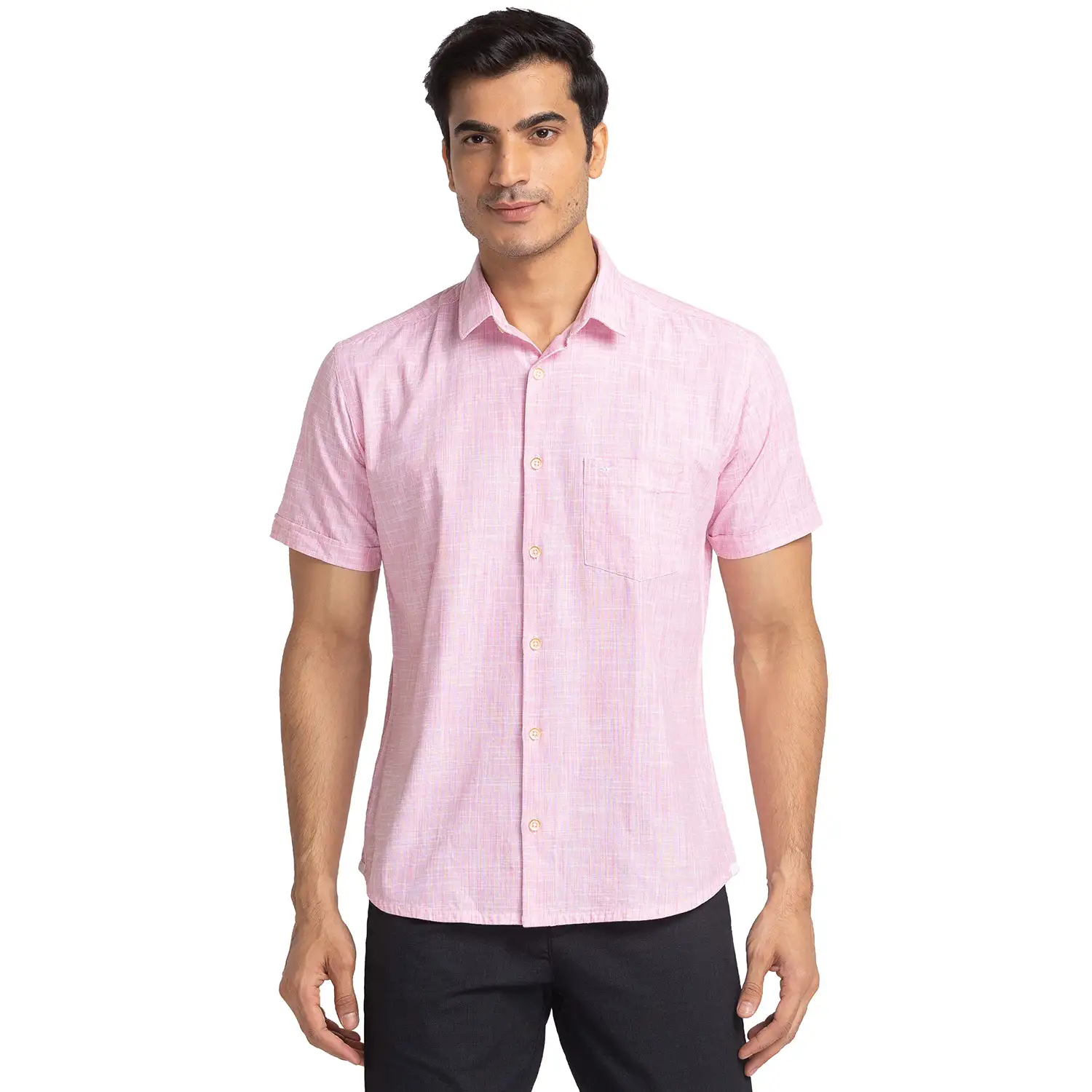 Park Avenue Men Pink Chambray Slim Fit Cotton Casual Shirt