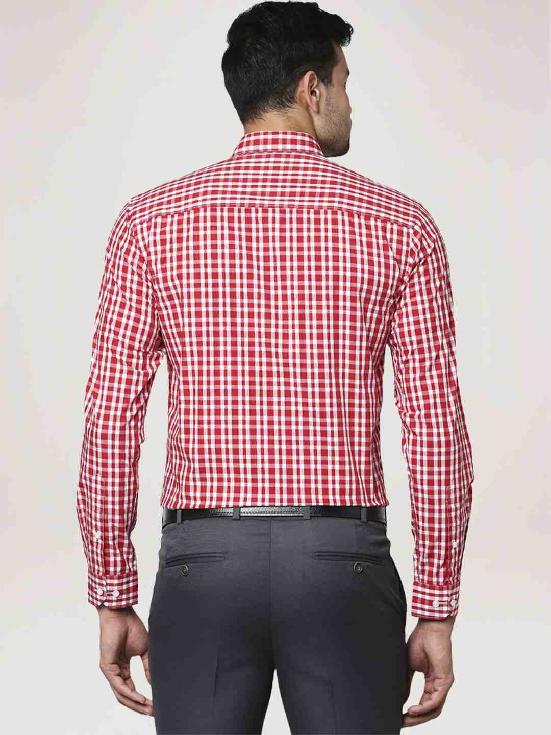 Men Red Slim Fit Checks Cotton Blend Regular Collar Shirts - Image 3