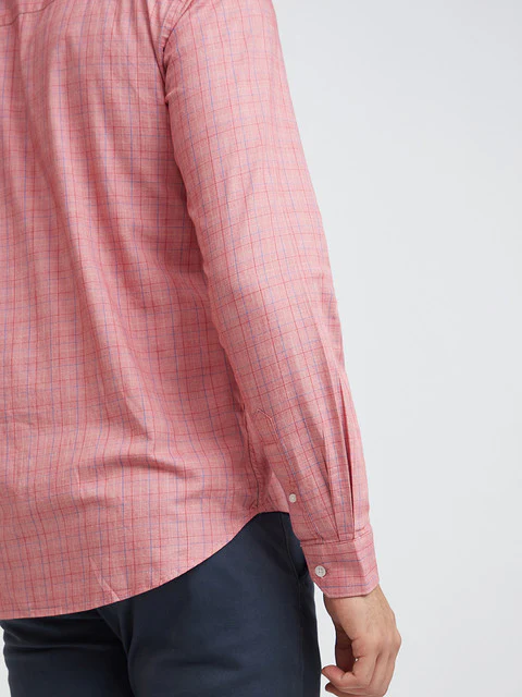 Men Red Slim Fit Checks Cotton Cut Away Collar Shirts - Image 7