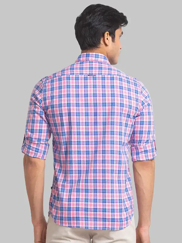Men Red Slim Fit Checks Cotton Full Sleeve Shirts - Image 4