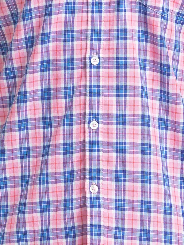 Men Red Slim Fit Checks Cotton Full Sleeve Shirts - Image 7