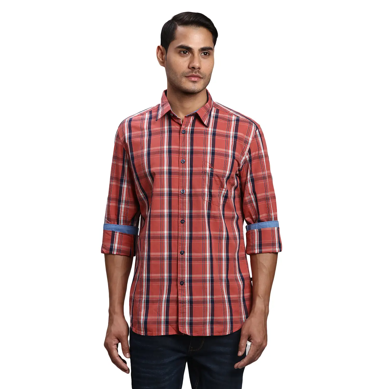 Men Red Slim Fit Checks Cotton Full Sleeve Shirts
