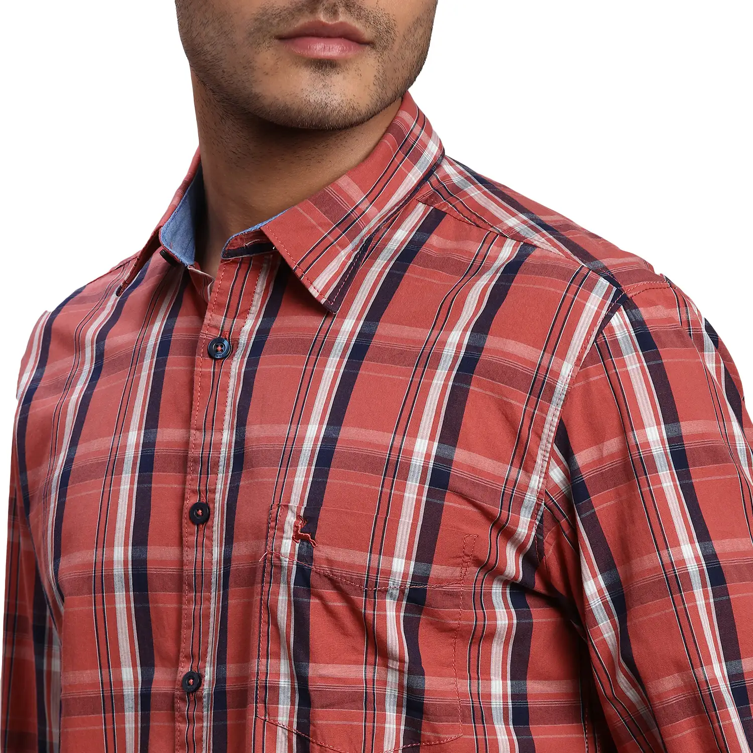 Men Red Slim Fit Checks Cotton Full Sleeve Shirts - Image 6