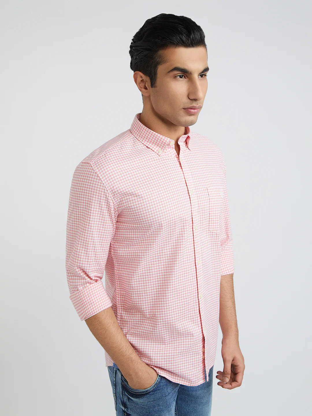 Parx Men Pink Checks Slim Fit Cotton Casual Shirt - Image 2