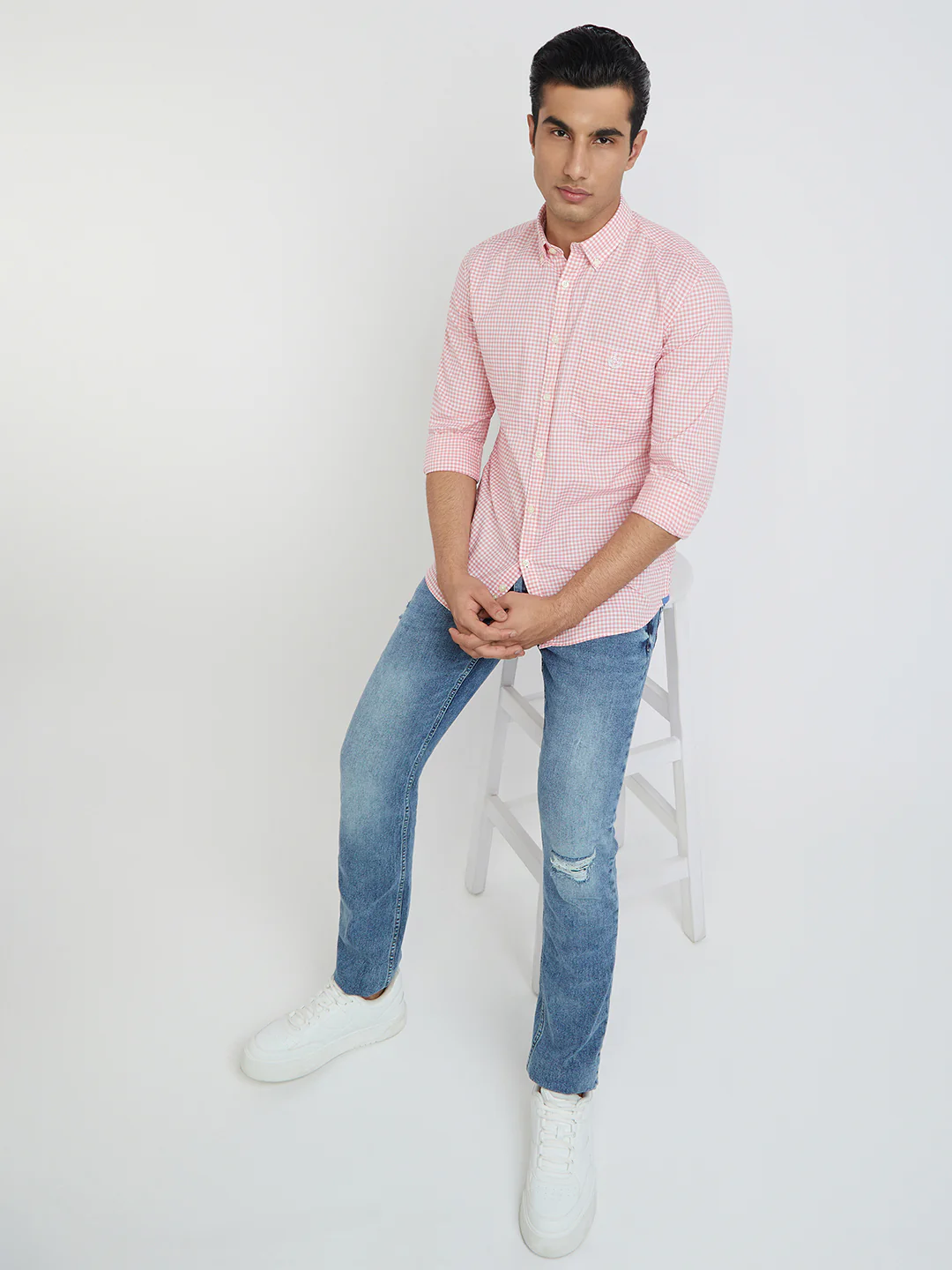 Parx Men Pink Checks Slim Fit Cotton Casual Shirt - Image 5