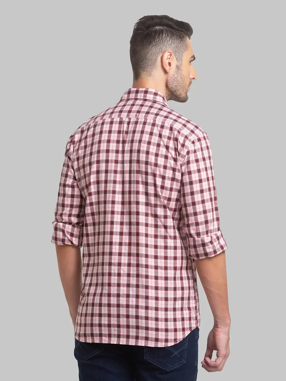 Men Red Slim Fit Checks Cotton Full Sleeve Shirts - Image 4