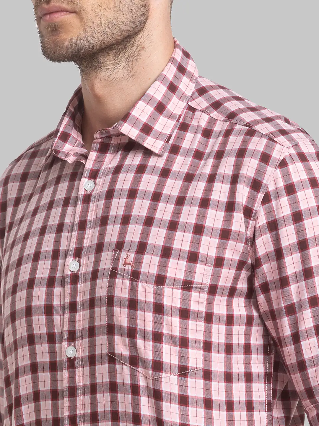 Men Red Slim Fit Checks Cotton Full Sleeve Shirts - Image 6