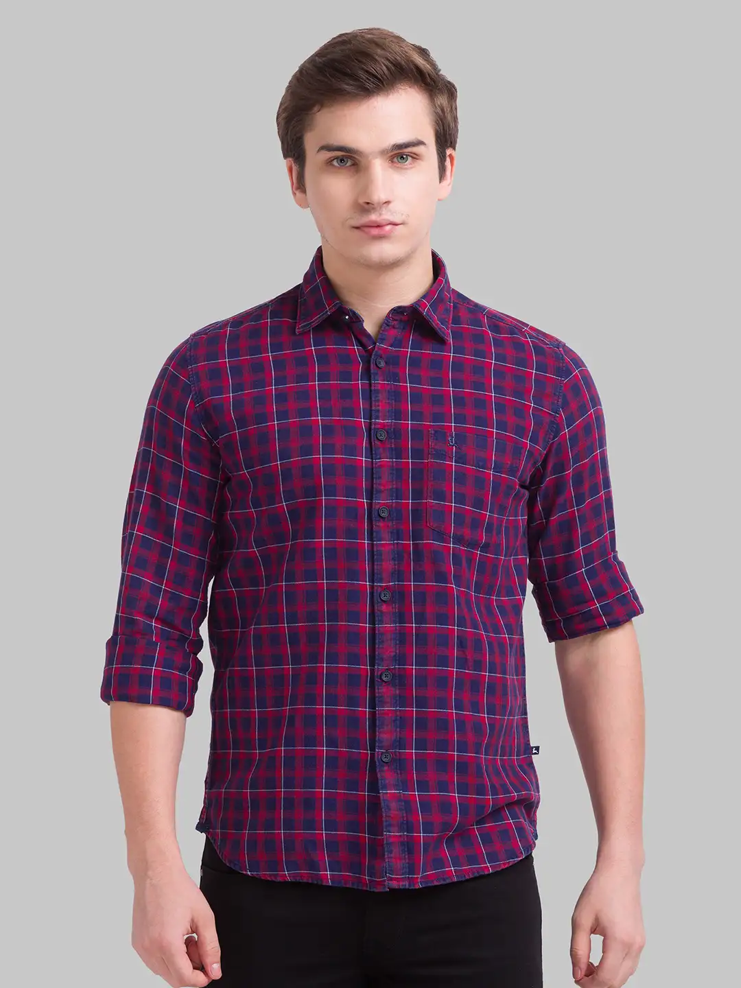 Men Red Slim Fit Checks Cotton Full Sleeve Shirts