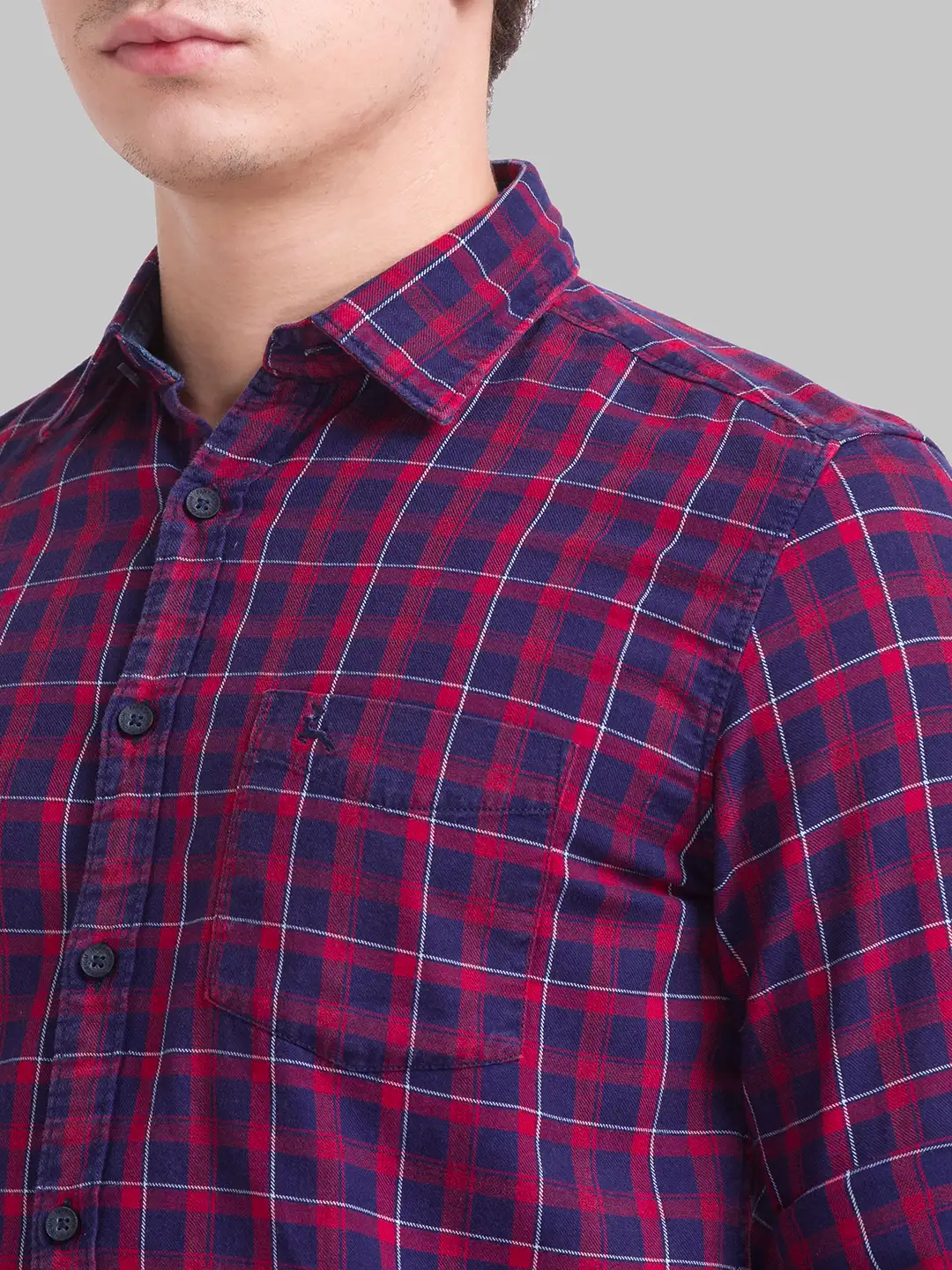 Men Red Slim Fit Checks Cotton Full Sleeve Shirts - Image 6