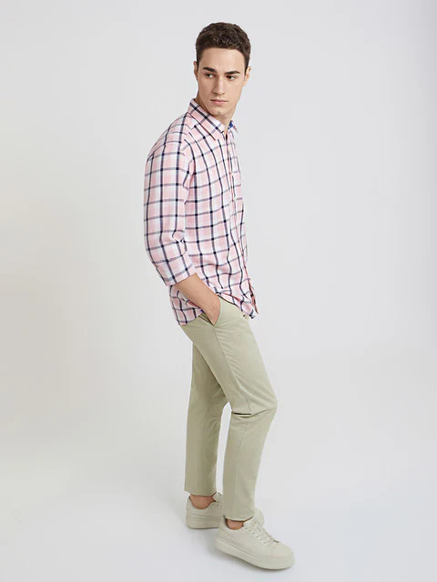 Parx Men Pink Checks Slim Fit Cotton Casual Shirt - Image 5