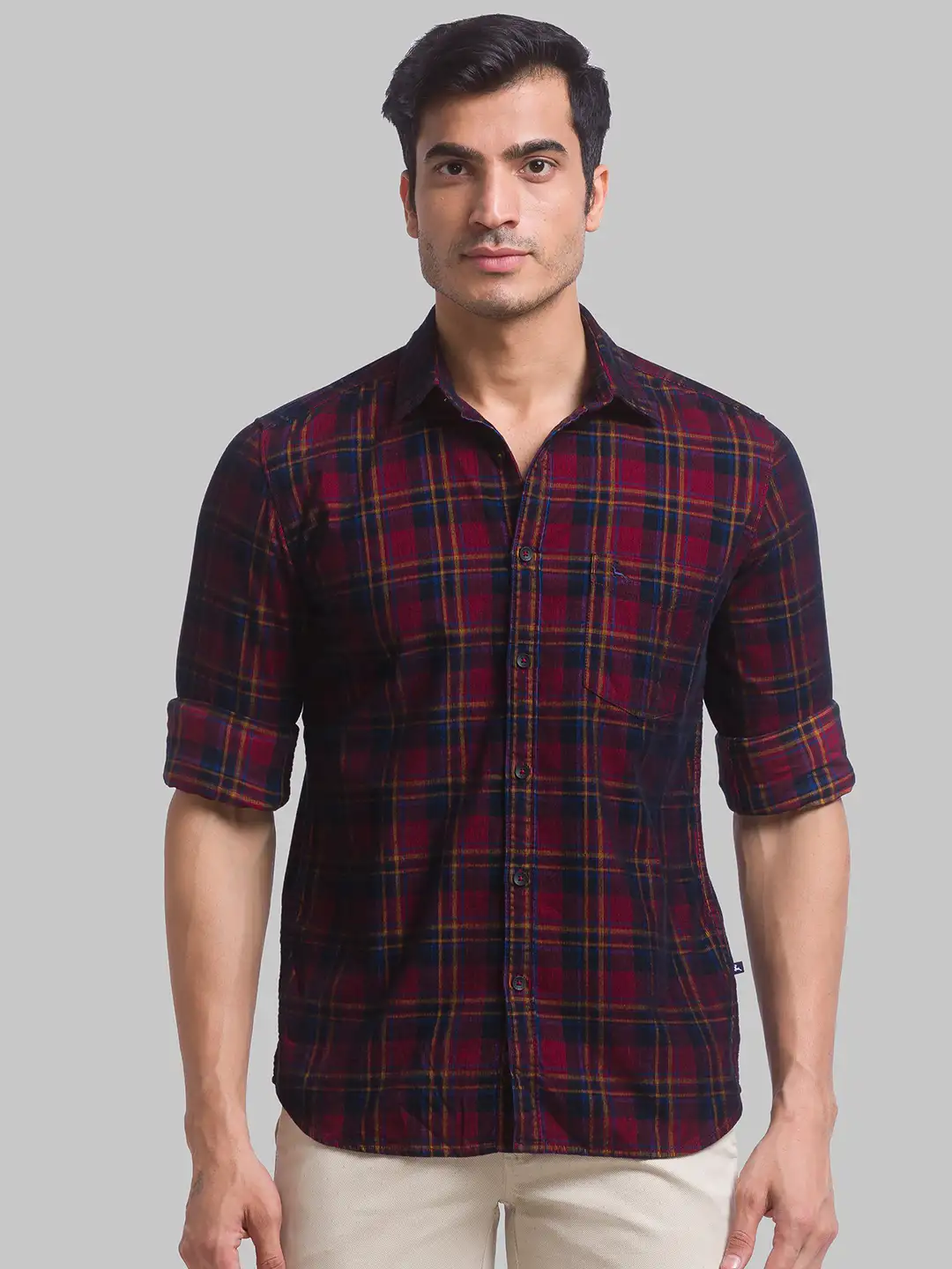Men Red Slim Fit Checks Cotton Full Sleeve Shirts