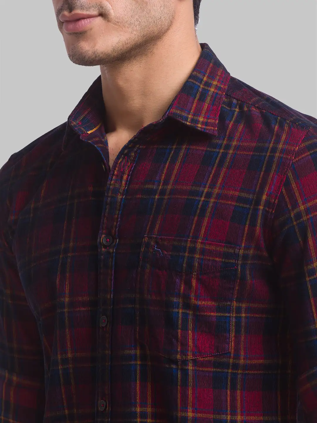 Men Red Slim Fit Checks Cotton Full Sleeve Shirts - Image 6