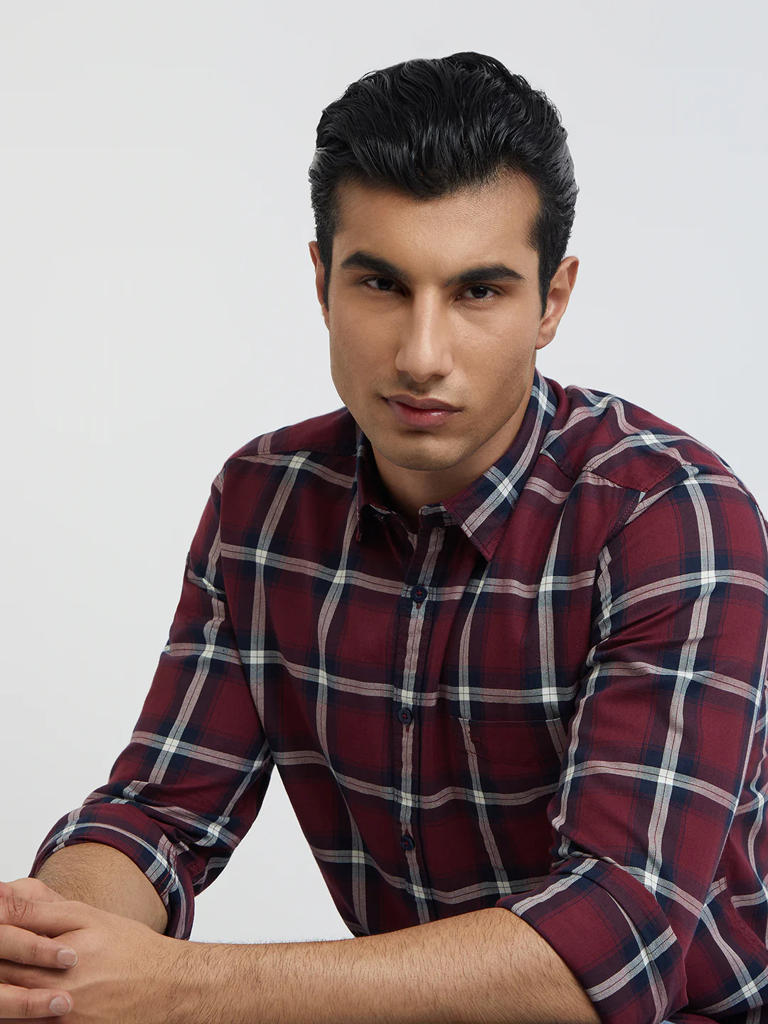 Men Red Slim Fit Checks Cotton Full Sleeve Shirts - Image 6