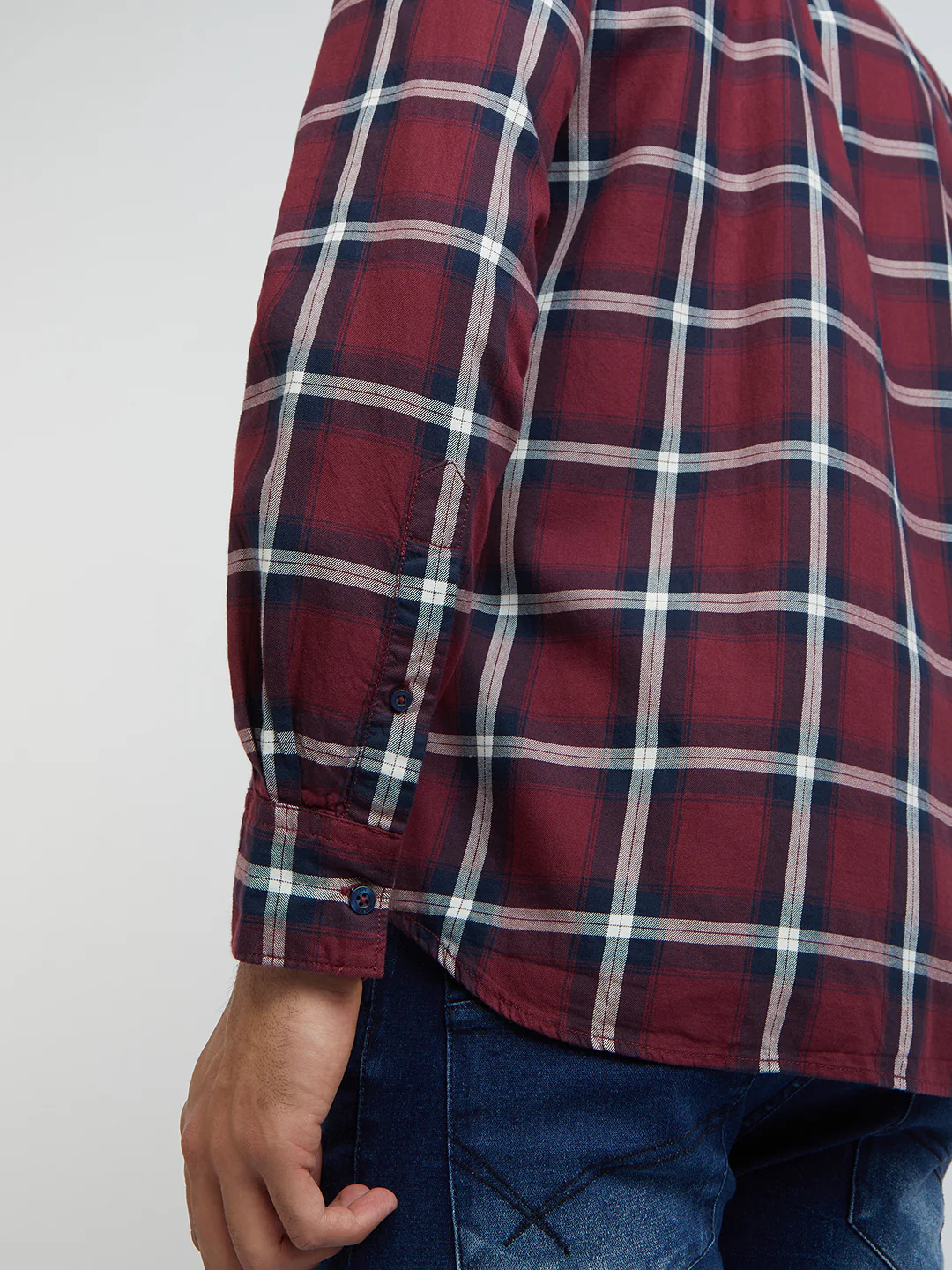 Men Red Slim Fit Checks Cotton Full Sleeve Shirts - Image 7