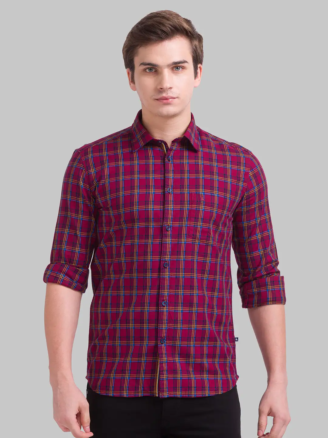 Men Red Slim Fit Checks Cotton Full Sleeve Shirts