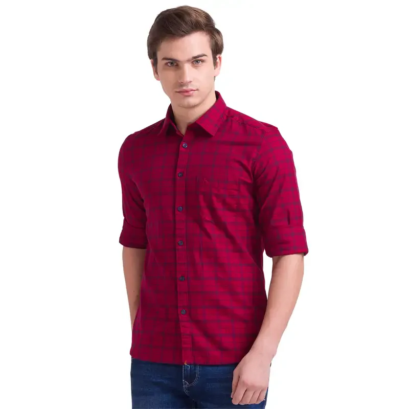 Men Red Slim Fit Checks Cotton Full Sleeve Shirts